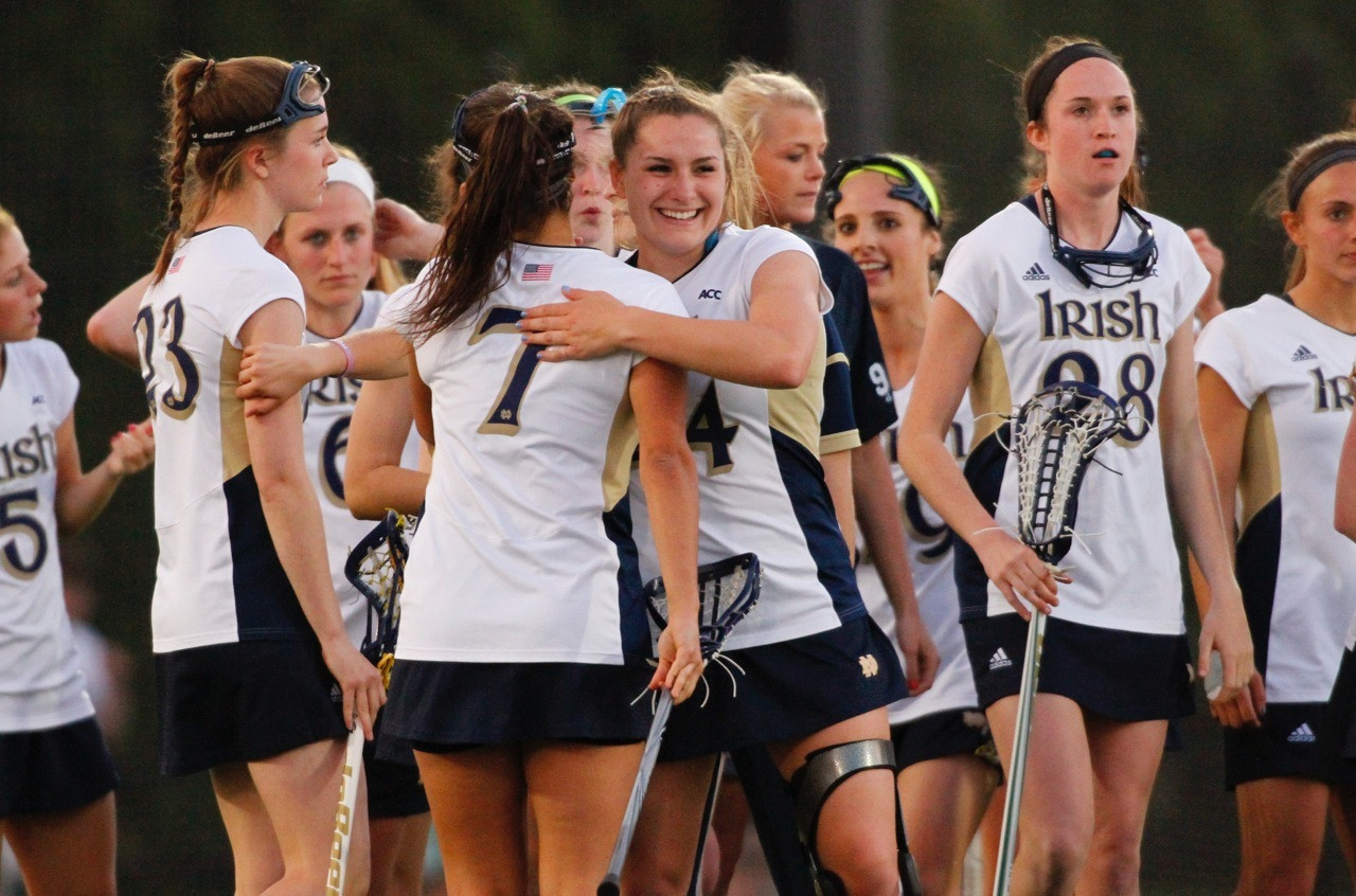 Women’s Lacrosse Cruises Past High Point in NCAA First Round Casey Pearsall and her Irish teammates were all smiles after an 18-4 win over High Point in the NCAAs.