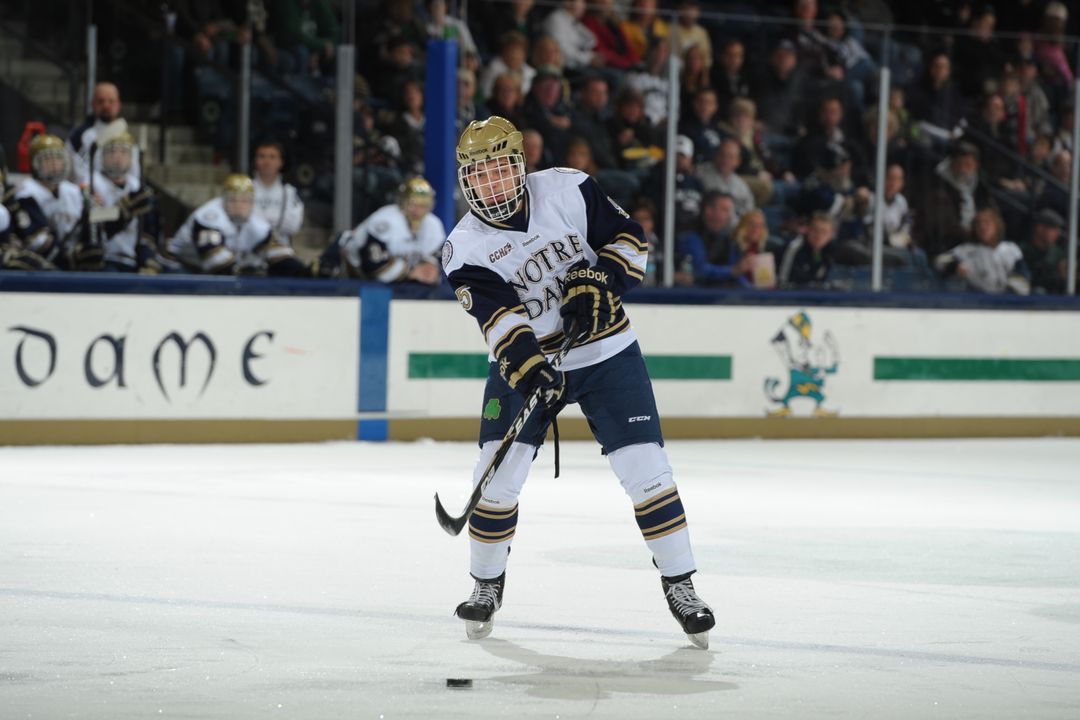 Freshman defenseman Robbie Russo leads Notre Dame defensemen in scoring with three goals and nine assists for 12 points.