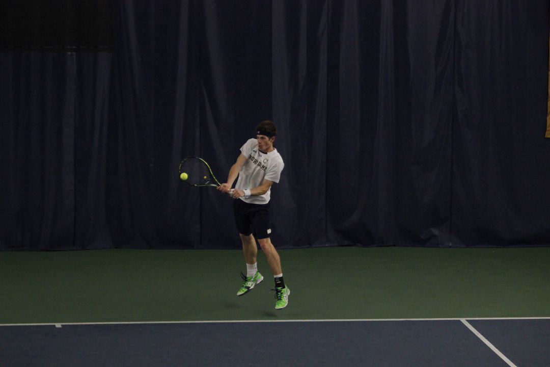 Alex Lawson notched a pair of doubles wins and a singles win against Ball State to help the Irish sweep Sunday's doubleheader against the Cardinals and Wisconsin.