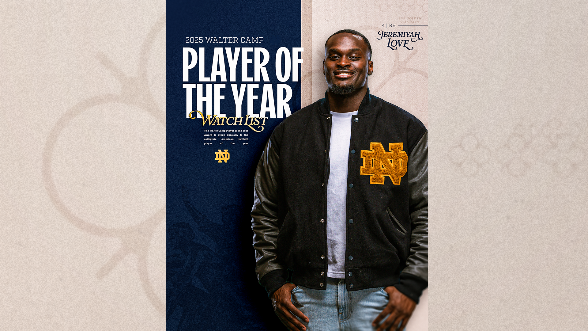 Love Selected To 2025 Walter Camp Player of the Year Watch List Love Selected To 2025 Walter Camp Player of the Year Watch List