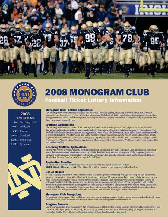 2008 Monogram Club Football Ticket Lottery Brochure