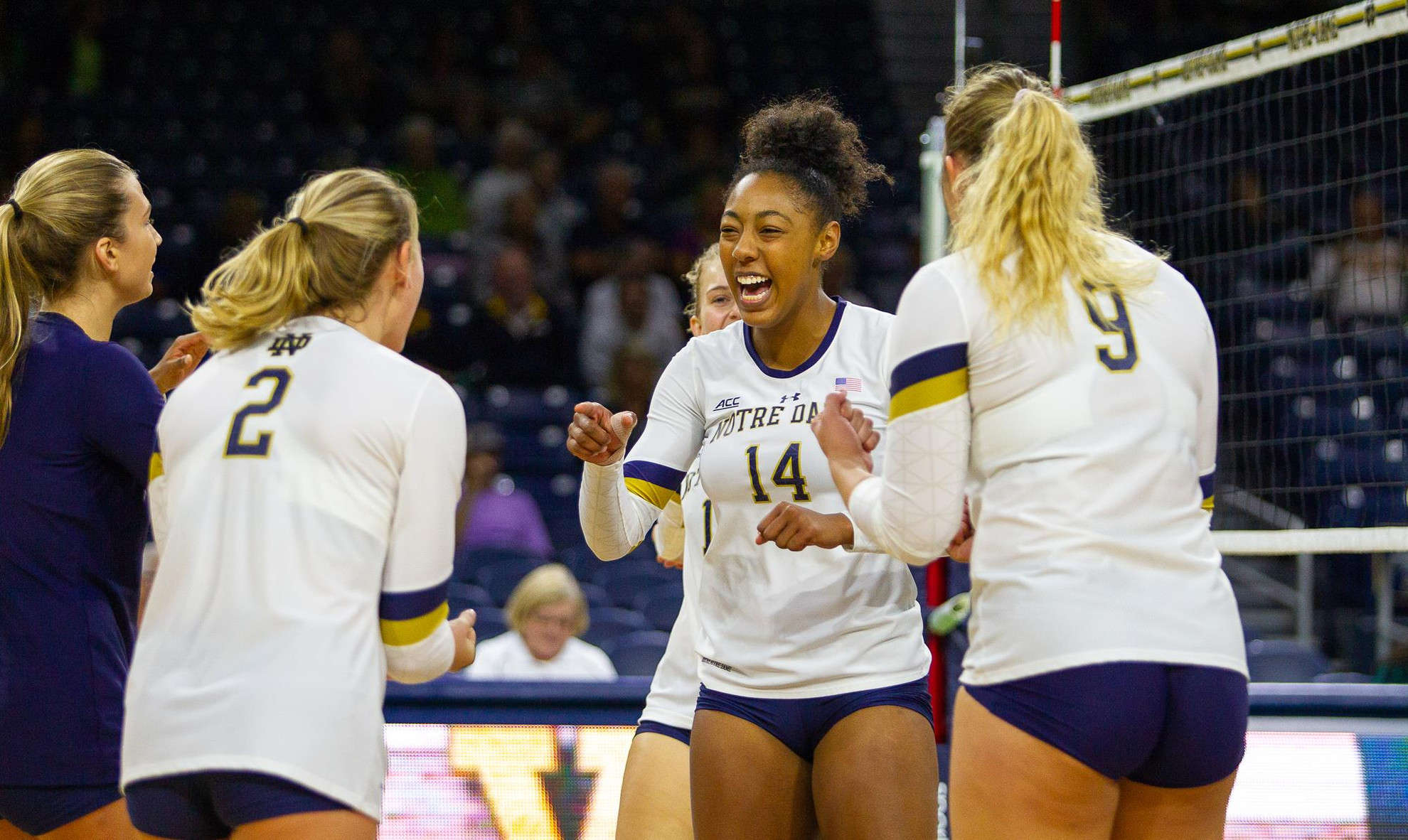 Notre Dame Hosts Oakland Before Traveling To #20 Purdue Hannah Thompson celebrate against Toledo
