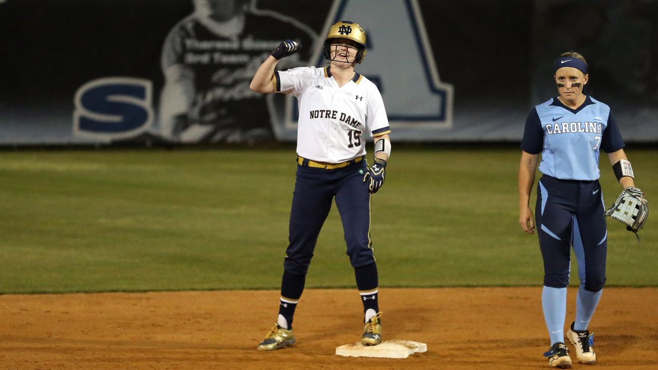 Kimmy Sullivan tied Friday's game against Virginia Tech with a two-run home run over the left field wall to start Notre Dame's comeback in the sixth inning of the ACC Championship quarterfinals