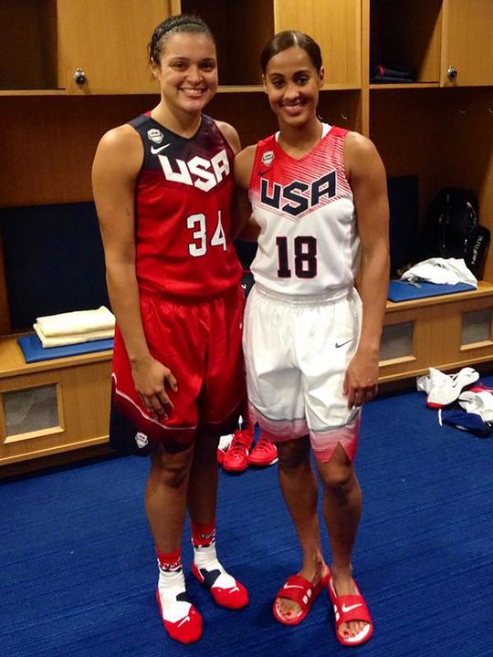 Former Notre Dame All-America guards Kayla McBride (left) and Skylar Diggins (right) suited up for the 2014 USA Basketball Senior National Team Showcase Game Thursday night in Newark, Del.