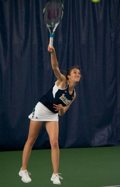 Julie Vrabel was 3-0 between doubles and singles play to help the Irish sweep Western Michigan and Detroit to open the season on Saturday.