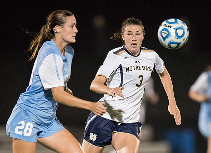 Sophomore midfielder Morgan Andrews collected a goal and an assist to help #18/12 Notre Dame to a 2-0 lead, but #9/8 North Carolina rallied to earn a 3-2 double-overtime victory on Saturday night at Alumni Stadium.