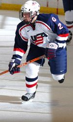 Freshman defenseman Kyle Lawson, seen here performing with the USA Under-18 Team, will wear the red, white and blue again as he has been selected to play for the United States Junior National Team in the World Junior Championships at the end of December.