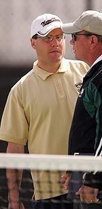 Todd Doebler - shown here with head coach Bob Bayliss - handled on-court coaching duties for the Irish during both of the fall grand slams and the last three rounds of the regional tournament, all of which featured great success for Irish players.