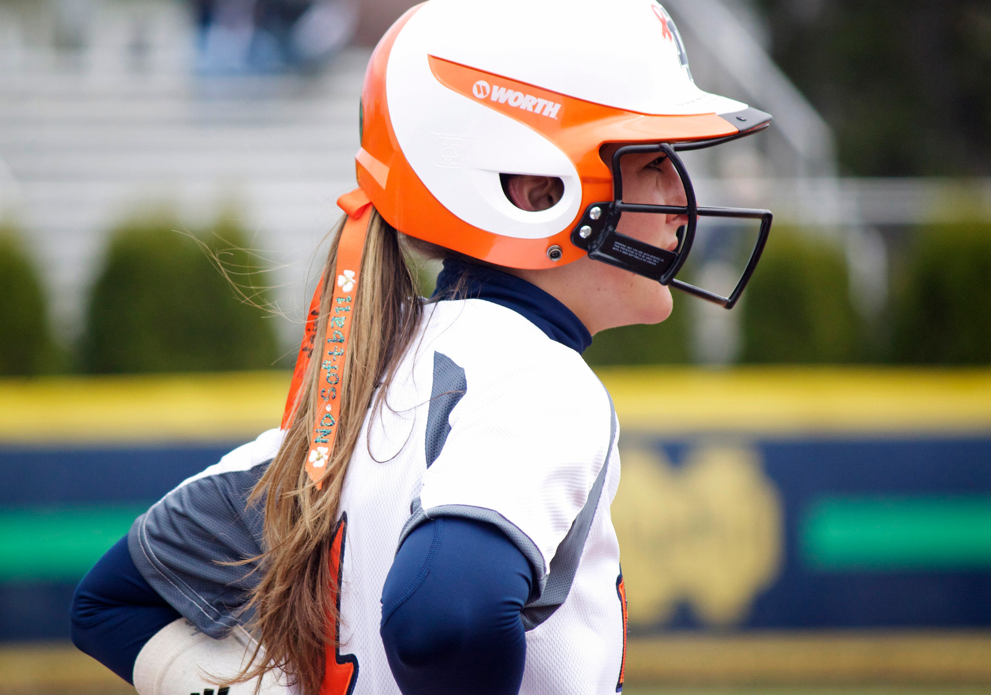 Strikeout Cancer Does It Again One of the highlights of Strikeout Cancer is the incorporation of orange into Notre Dame's uniforms, as shown by senior Lauren Stuhr
