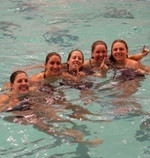 Notre Dame Wins Ninth Consecutive BIG EAST Title (full recap) Irish swimmers (from left) Katie Guida, Katie Carroll, Kelly Battle, Ellen Johnson, and Rebecca Grove celebrate Notre Dame's victory.