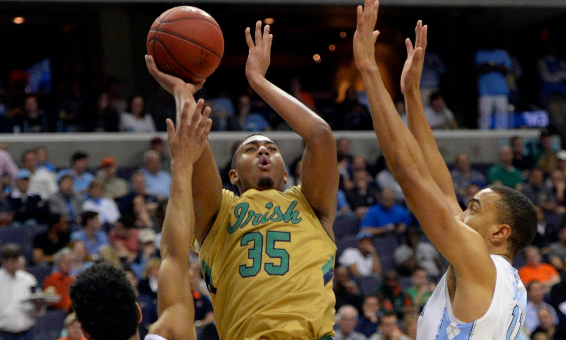 Irish ACC Title Run Ends In Semis To #7 Tar Heels Bonzie Colson shoots over North Carolina Tar Heels forward Brice Johnson.