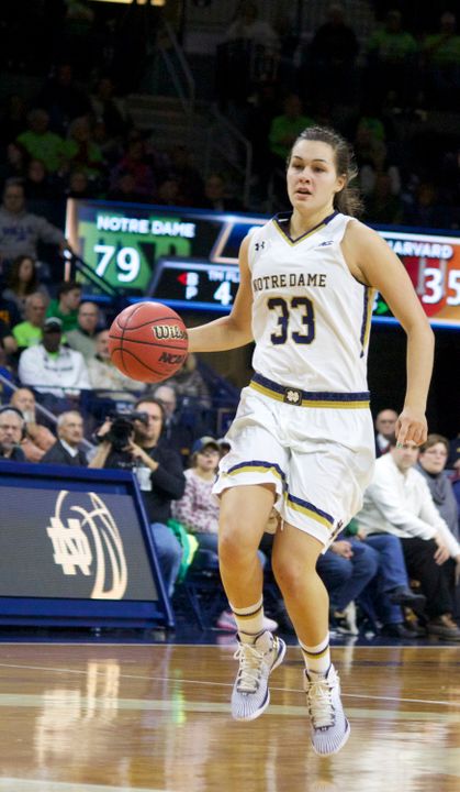 Freshman forward Kathryn Westbeld recorded her first career double-double with 10 points and a career-high 12 rebounds in Notre Dame's 112-52 win over Quinnipiac Tuesday night at Purcell Pavilion.