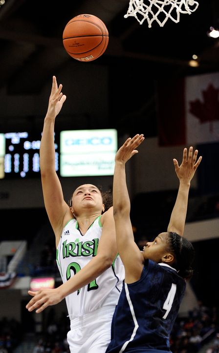 Kayla McBride shoots over UConn's Moriah Jefferson in one of Notre Dame's wins over the Huskies last season.