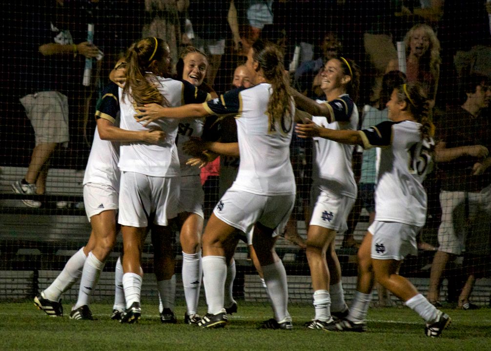 Current Fighting Irish junior defender Sammy Scofield (center, facing camera) provided the most recent memorable moment in Notre Dame adidas Invitational history last year when she scored her first career goal in the 72nd minute to give the Fighting Irish a 2-1 win over #24/16 Santa Clara in the first round of last year's tournament at Alumni Stadium.