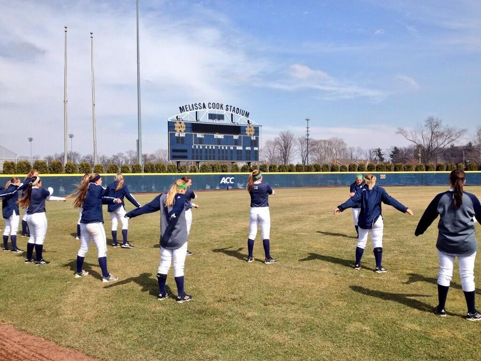 The Notre Dame softball team held its first home outdoor practice of the season on Tuesday afternoon at Melissa Cook Stadium
