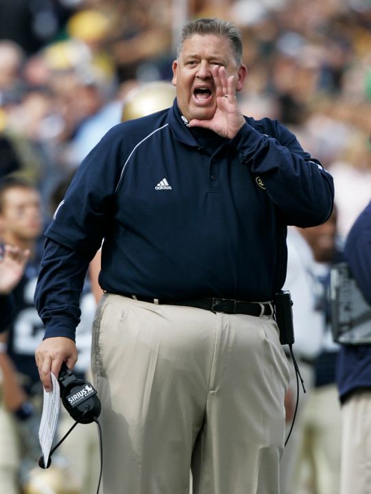 Notre Dame head coach Charlie Weis will lead the Irish into Ann Arbor, Mich., on Sept. 15, 2007 to take on Michigan in the latest installment in one of the nation's great rivalries. The two sides jointly announced on Monday an agreement to extend the series through 2031. <i>(AP photo)</i>
