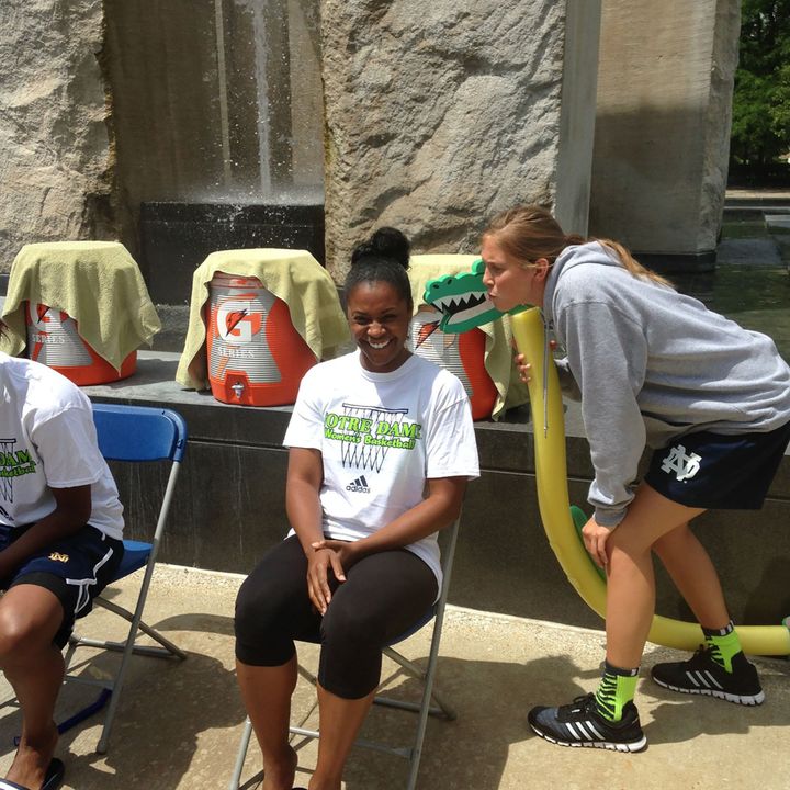 Channeling her inner Lance Stephenson, senior guard Madison Cable blows in assistant coach Niele Ivey's ear before the Fighting Irish completed their #Chillin4Charity Cold Water Challenge last Sunday.