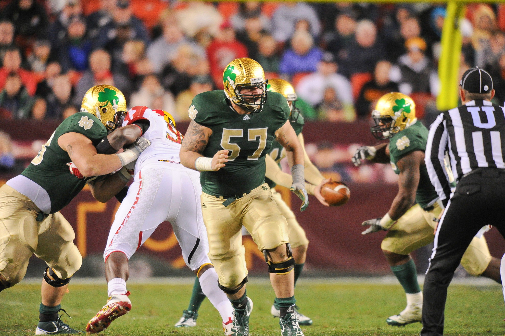 Shamrock Series Success Center Mike Golic after snap vs Maryland in Landover, MD on November 12, 2011.