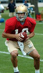 Irish starting quarterback Brady Quinn works through a practice with the team during the 2004 preseason.