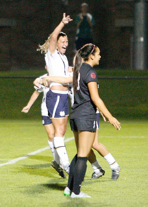 Senior midfielder/tri-captain Glory Williams celebrates after her match-winning goal with 9:10 left propelled #7/6 Notre Dame to a 2-1 win over Santa Clara on Friday night at Alumni Stadium.