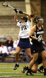 Irish Return Home To Beat Delaware, 16-8 Junior Gina Scioscia had a career-high eight-point game in Notre Dame's 18-9 win over Rutgers on St. Patrick's Day.