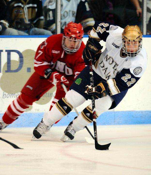 For the second time in his career, Calle Ridderwall scored two goals in a postseason game against Michigan to lead the Irish to a 5-2 win in the CCHA Championship game.