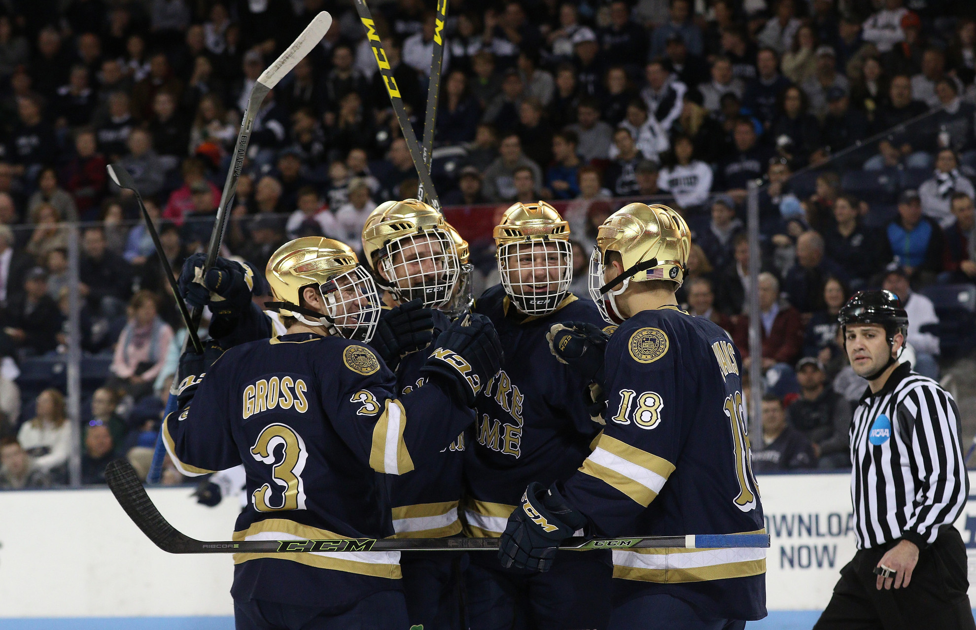 Hockey Drops 5-3 Decision at Penn State The Irish celebrate Ben Ostlie's first period goal.