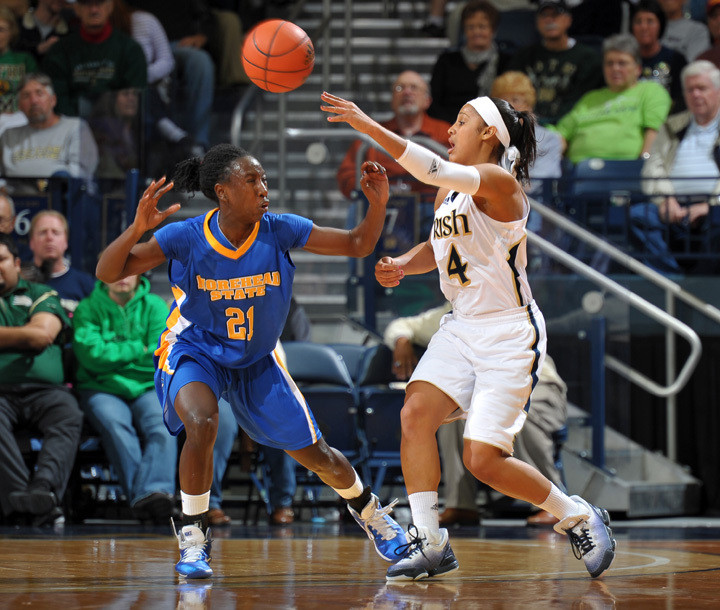 No. 18 Notre Dame Crushes Creighton, 91-54 Sophomore guard Skylar Diggins scored a game-high 18 points as 18th-ranked Notre Dame cruised past Creighton, 91-54 on Saturday afternoon at Purcell Pavilion.