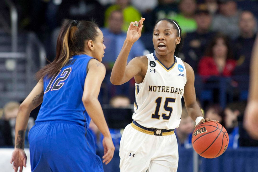 Lindsay Allen scored a career-high 28 points, 24 in the first half, as Notre Dame defeated Stanford, 81-60 in the NCAA Sweet 16 on Friday night in Oklahoma City, Oklahoma.
