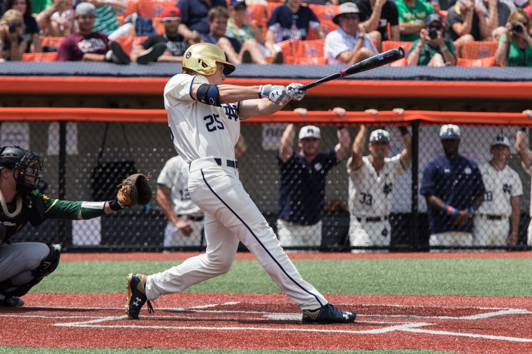 Senior Robert Youngdahl went 3-for-5 with a homer, a double, four RBI and a run scored in Notre Dame's 13-7 win over Wright State Friday afternoon at the NCAA Champaign Regional.