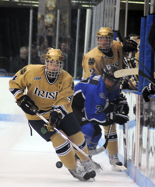 Irish Knock Off Sixth-Ranked Michigan State, 4-1, At Ft. Wayne, Ind. Freshman center Riley Sheahan scored his third goal of the season in the 4-1 win over Michigan State.