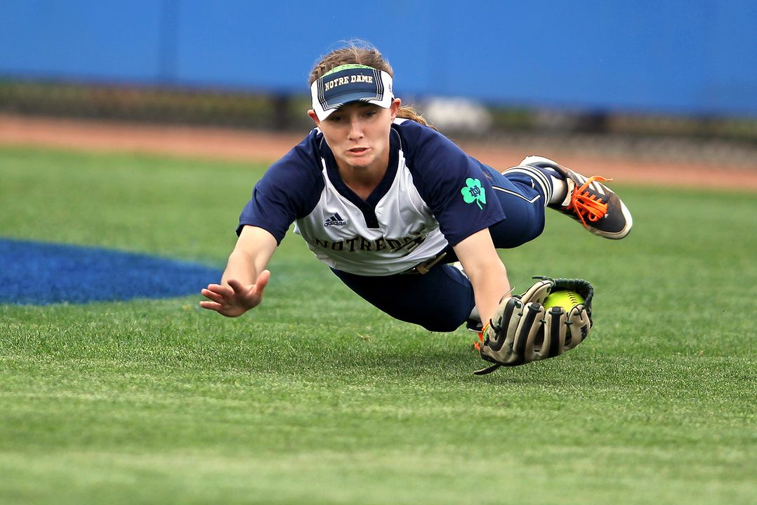 Emilee Koerner made a pair of outstanding catches in center field Friday against Virginia Tech