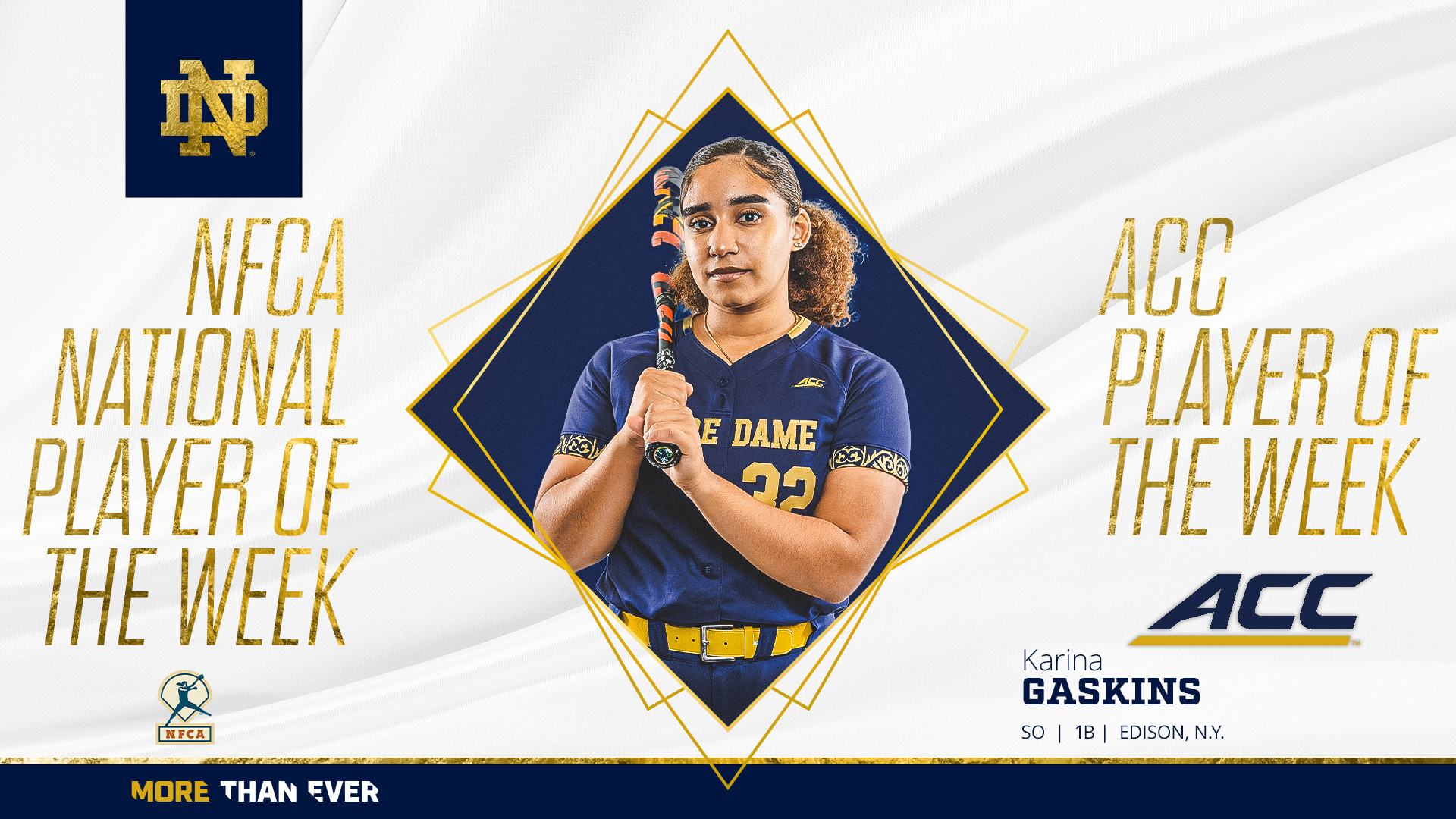 Gaskins Earns NFCA National Player of the Week and ACC Player of the Week Gaskins Earns NFCA National Player of the Week and ACC Player of the Week