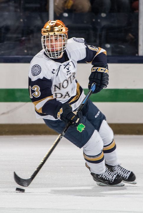 Vince Hinostroza scored twice for the Irish and dished off an assist in Sunday's exhibition game.