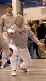 Sophomore sabres Patrick Ghattas (fencing) and Matt Stearns (standing) have been key to each other's development and will be looking to help the Irish win the 2005 NCAA title (photo by Heather Ghattas).