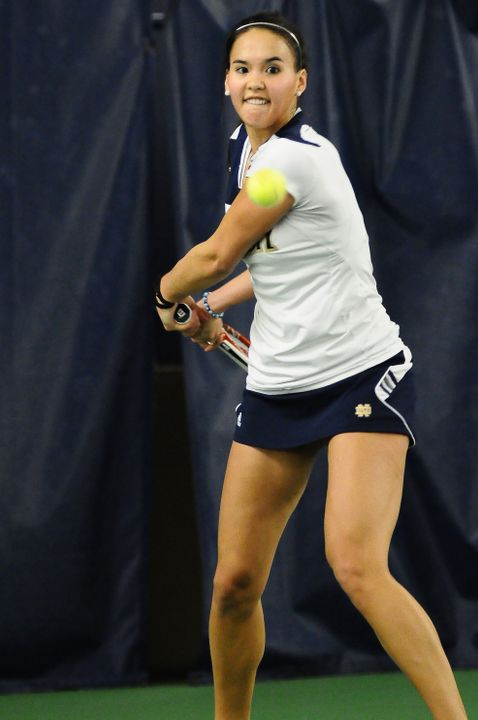 Kristy Frilling earned the lone win in singles for the Irish, winning 4-6, 6-1, 6-3 at the No. 2 court.