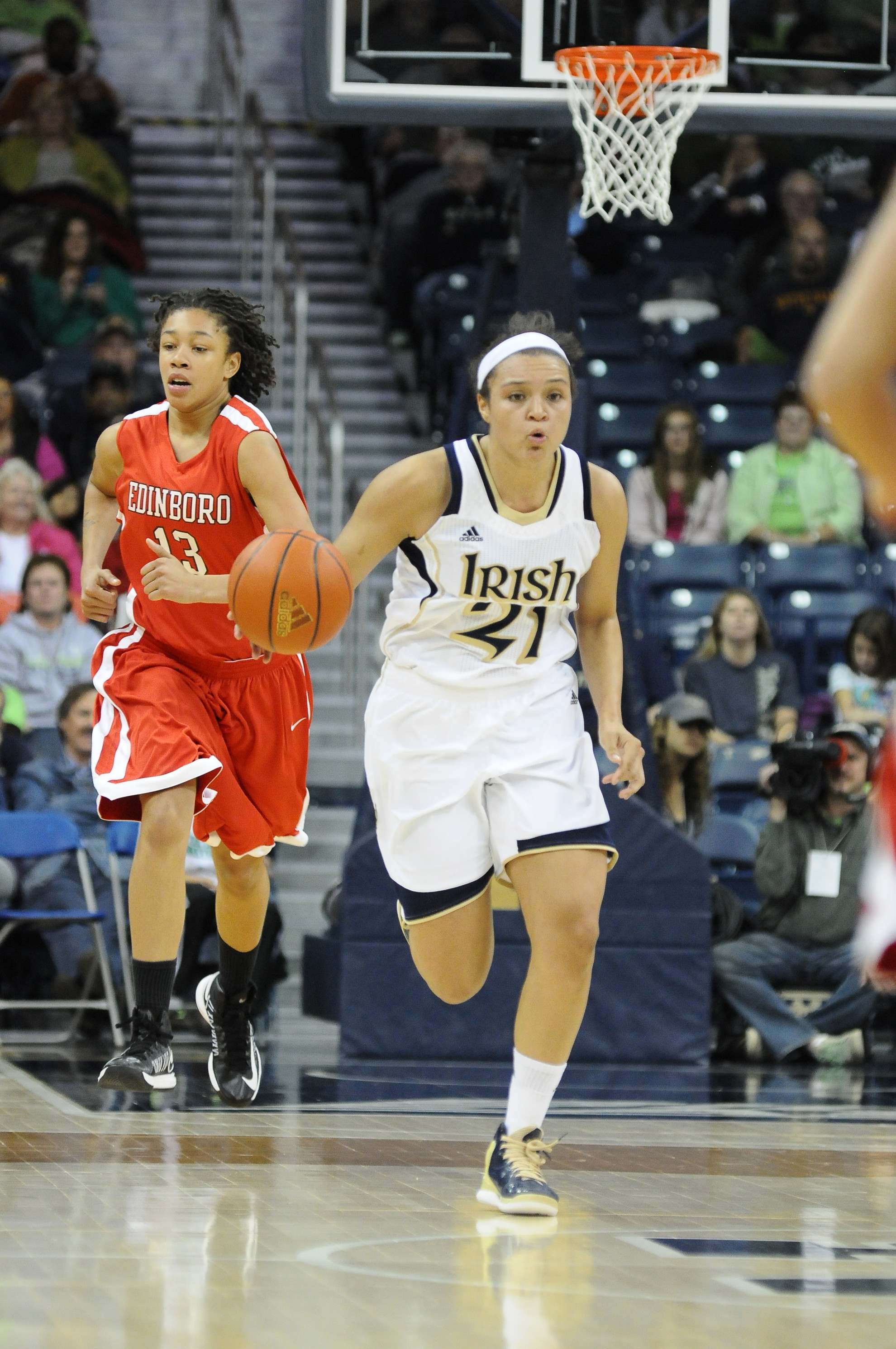 #7/6 Irish Go Outdoors To Face #19/21 Ohio State Friday In Carrier Classic Junior guard Kayla McBride had 12 points and seven rebounds in Notre Dame's 88-28 exhibition win over Edinboro on Nov. 1 at Purcell Pavilion.