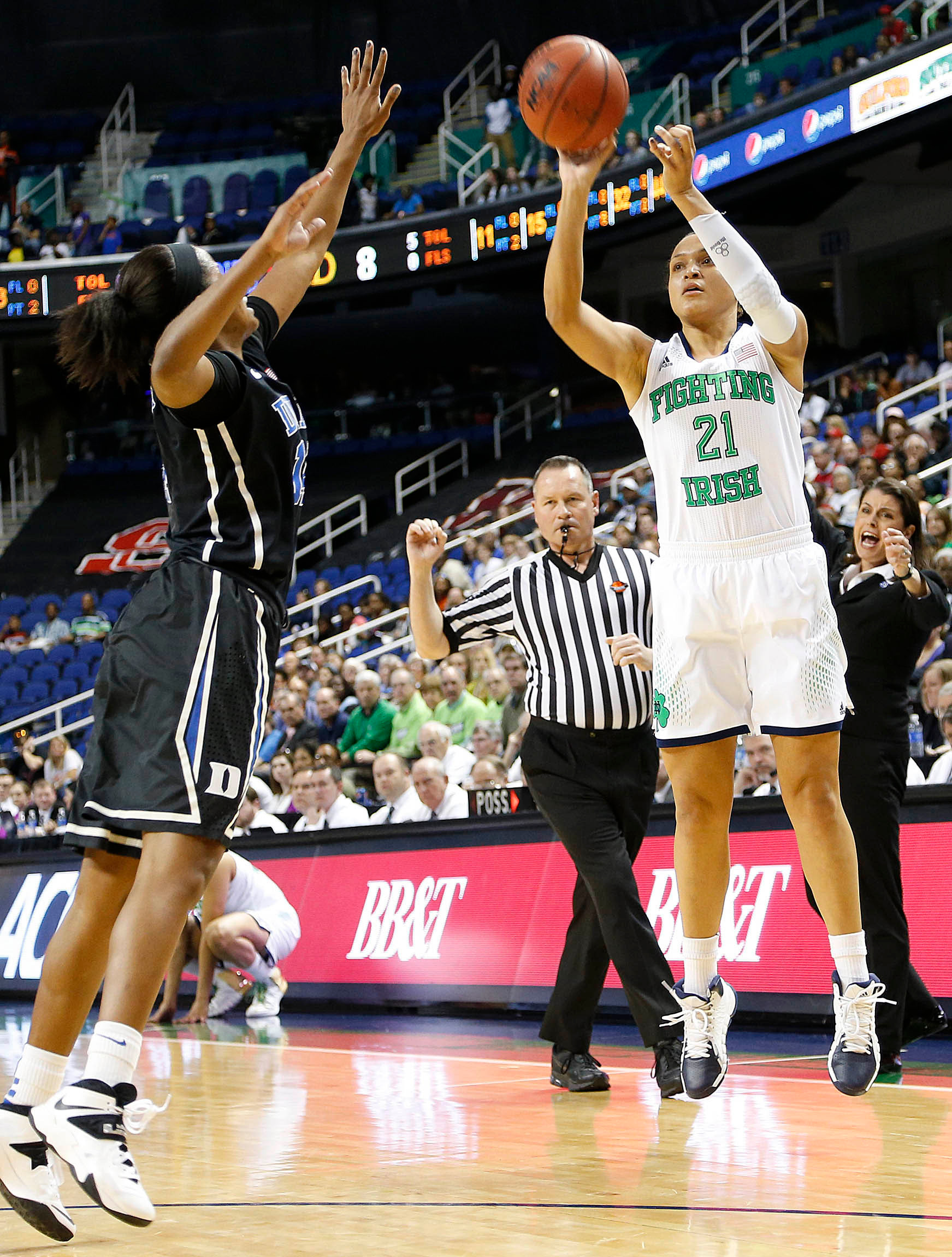 ACC Coaches Name McBride Player Of Year, McGraw Coach Of Year For the first time in program history, two Notre Dame players were named to the USBWA All-America Team when senior guard/tri-captain Kayla McBride (pictured) and sophomore guard Jewell Loyd were named to the elite 10-player squad, it was announced Monday.