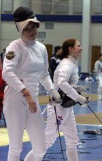 Notre Dame's Amy Orlando (right) and Wayne State's Anna Garina (left) will resume their women's epee rivalry during this weekend's action at the Notre Dame Duals.