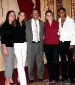 This photo-op at the BIG EAST banquet featured head coach Randy Waldrum with four Irish players who took home major awards that night and who now are among the final 15 candidates for the M.A.C. Hermann Trophy (from left, Katie Thorlakson, Kerri Hanks, Jen Buczkowski and Candace Chapman).