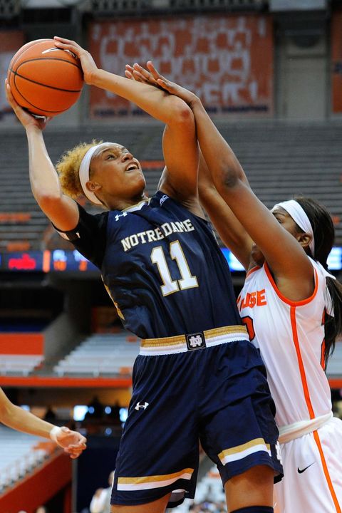 Freshman forward Brianna Turner posted her second career double-double with 20 points, a game-high 13 rebounds and a career-high seven blocks in Notre Dame's 85-74 win at #21/22 Syracuse Sunday afternoon.