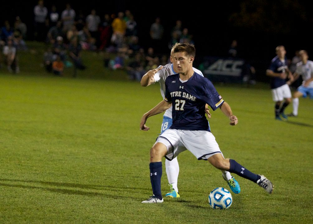 Patrick Hodan led Notre Dame in goals (9) and points (21) during the 2014 season.