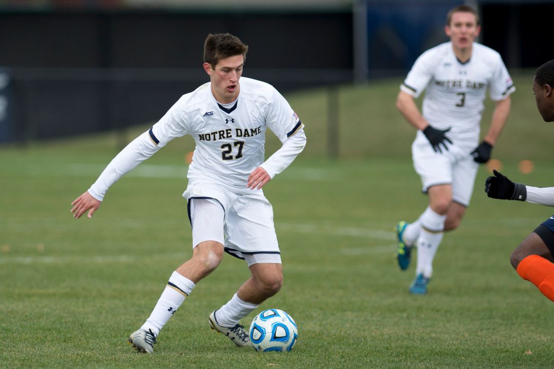 Senior Patrick Hodan connected on the winning goal in the 59th minute of a 1-0 Notre Dame exhibition victory at Butler on Wednesday