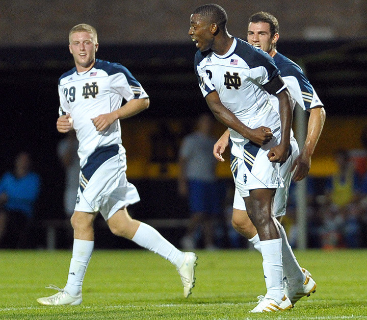 No. 9 Notre Dame Draws With No. 6 Creighton, 2-2, In Exhibition Senior defender Aaron Maund celebrates his equalizer in the 84th minute.