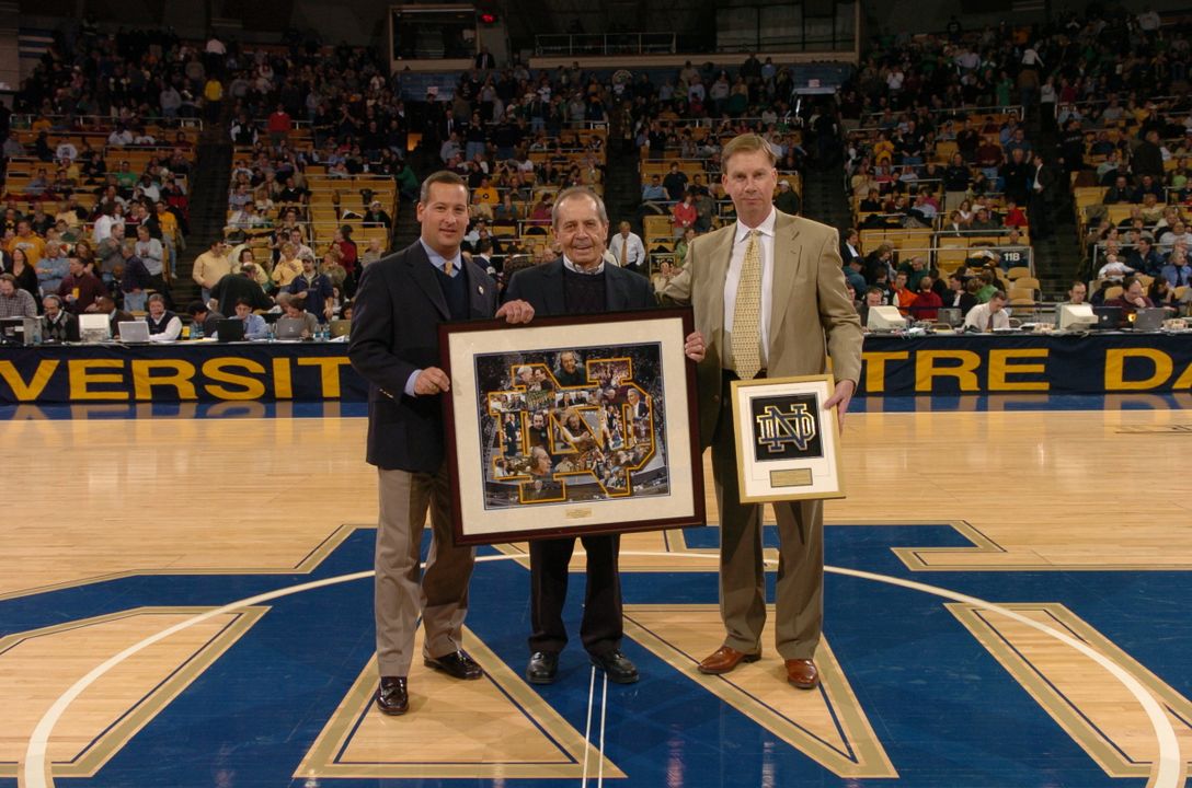 Jack Lorri receives his honorary Notre Dame monogram at halftime of the Notre Dame - Providence basketball game on Feb. 15.