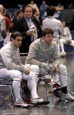 Patrick Ghattas (left; 3-2) and Matt Stearns (4-1) combined to win seven of their 10 bouts at the NYU Duals vs. fellow top sabre fencers that competed in the 2005 NCAA Championship.