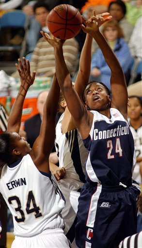 No. 8 Connecticut Tops Notre Dame, 79-64 Crystal Erwin contests Charde Houston's shot during the first half. (AP Photo/Joe Raymond)