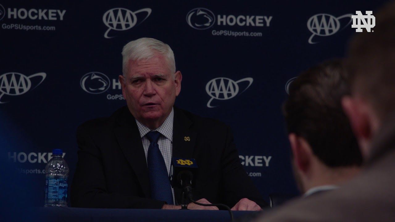 @NDHockey | Jeff Jackson Post-Game Press Conference at Penn State, Game 1 (2018)