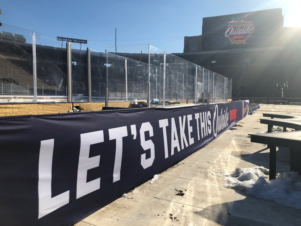 Notre Dame Hockey Outdoor Game Versus Michigan To Start At 4:30 PM Take it outside sign