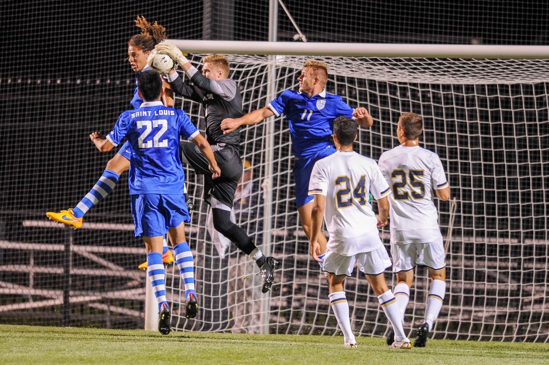 Goalkeeper Brian Talcott made four key second half saves as part of a 1-0 Notre Dame shutout of No. 22 Saint Louis in Monday's exhibition finale
